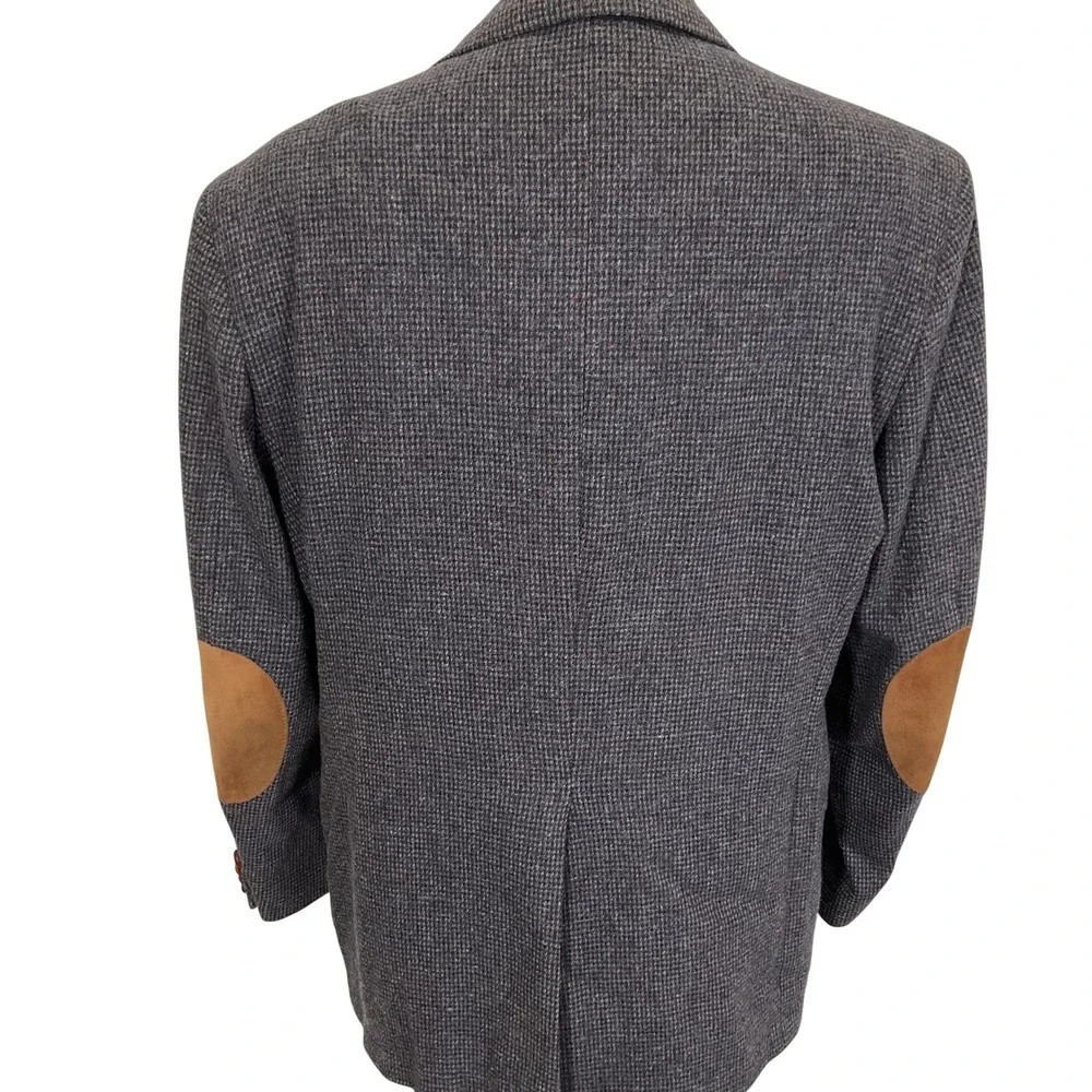 Stafford Country Blazer Mens 44L Gray Multi Tweed Elbow‎ Patch Collar Tab Jacket
